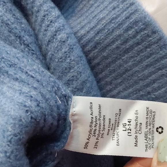 Time And Tru- Womens Blue Sweater Hoodie Textured Super Soft Ribbed Sz.L - Picture 7 of 7